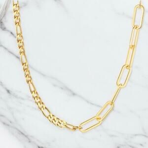 18k Gold Plated Chain Necklace Half Figaro Half Paper Clip Link Chain